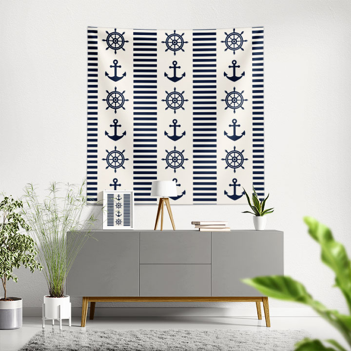 Çapa ve Dümen Desenli Marin Temalı Duvar Örtüsü 4648