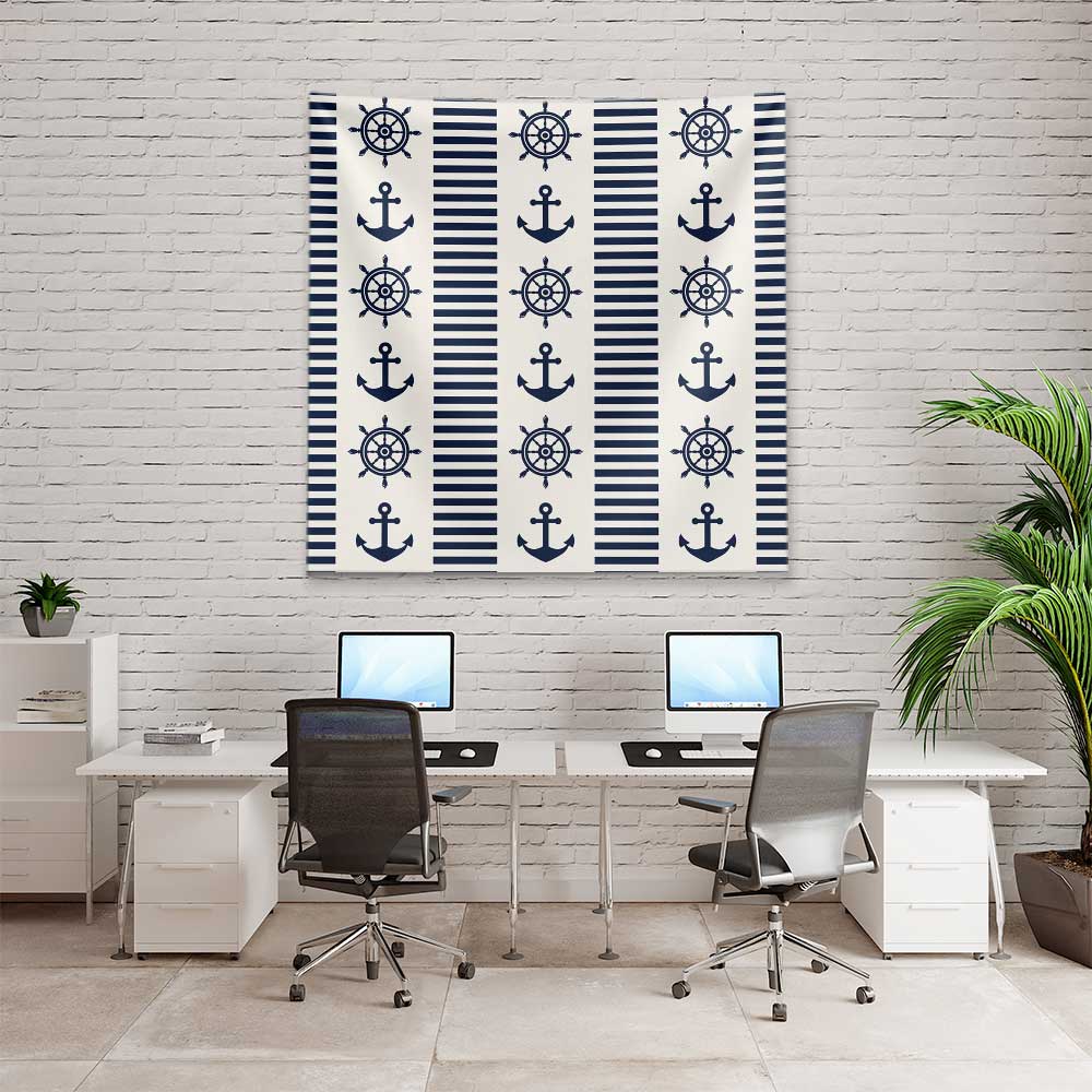 Çapa ve Dümen Desenli Marin Temalı Duvar Örtüsü 4648