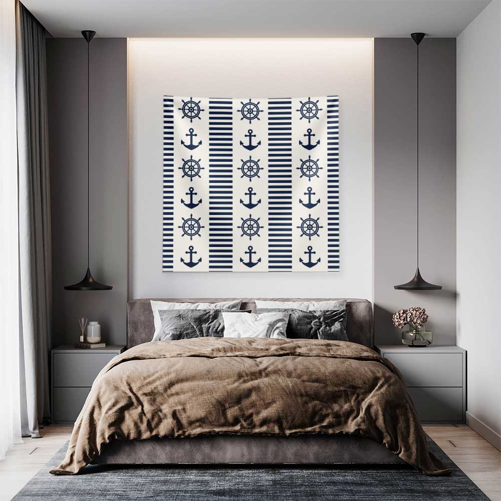 Çapa ve Dümen Desenli Marin Temalı Duvar Örtüsü 4648