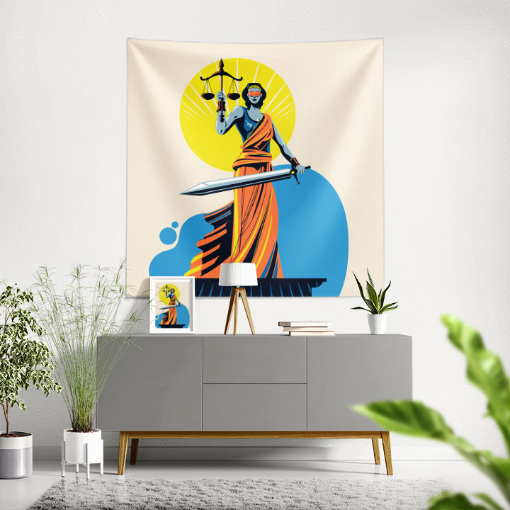 ofis-duvar-dekoru-5306-00 Adalet Heykeli İllüstrasyonlu Hukuk Ofisi Duvar Örtüsü 5306