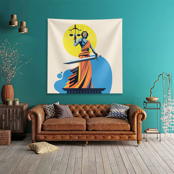 Adalet Heykeli İllüstrasyonlu Hukuk Ofisi Duvar Örtüsü 5306