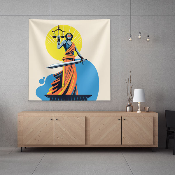 Adalet Heykeli İllüstrasyonlu Hukuk Ofisi Duvar Örtüsü 5306
