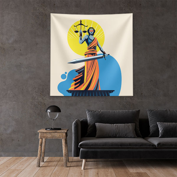 Adalet Heykeli İllüstrasyonlu Hukuk Ofisi Duvar Örtüsü 5306