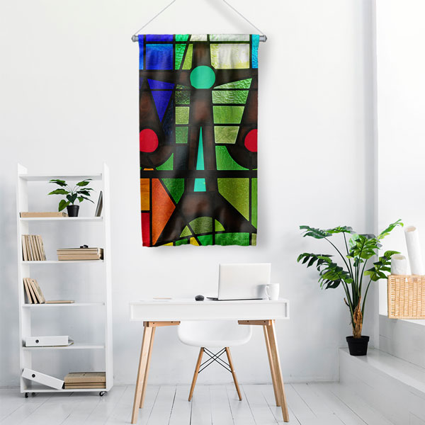 Renkli Vitray Desenli Hukuk Temalı Duvar Flaması 5316