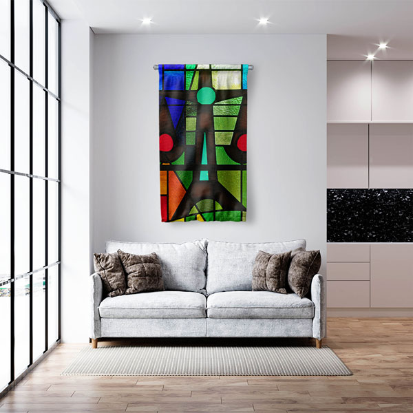 Renkli Vitray Desenli Hukuk Temalı Duvar Flaması 5316