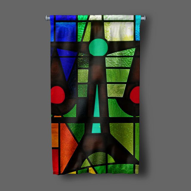 Renkli Vitray Desenli Hukuk Temalı Duvar Flaması 5316