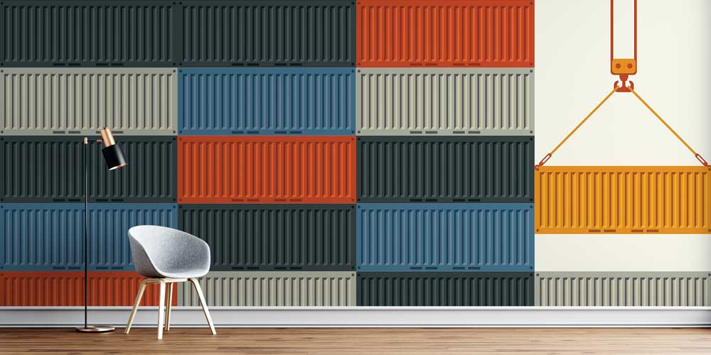 Renkli Konteyner Desenli Duvar Kağıdı 5349