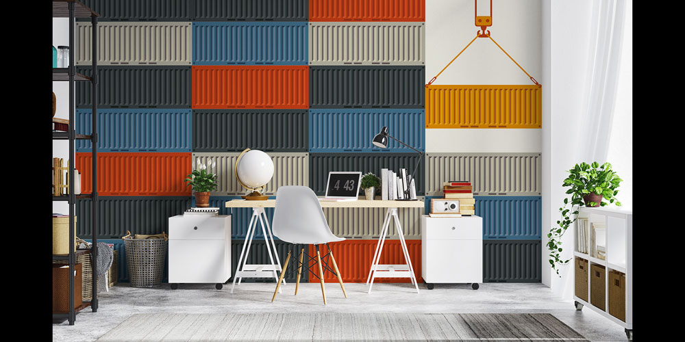 Renkli Konteyner Desenli Duvar Kağıdı 5349