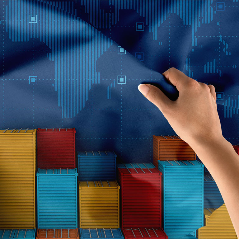 Renkli Konteyner ve Dünya Haritası Tasarımlı Duvar Örtüsü Kumaş Baskı 5355