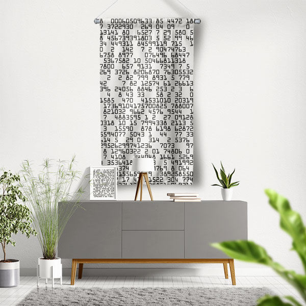 Siyah Beyaz Sayılar Desenli Duvar Flaması Kumaş Baskı 5358