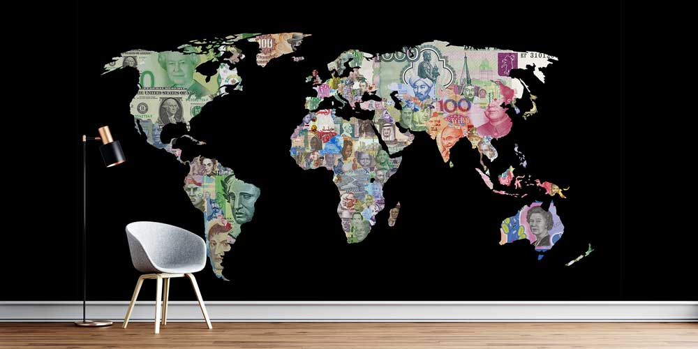 Dünya Haritası Banknot Tasarımlı Duvar Kağıdı 5348