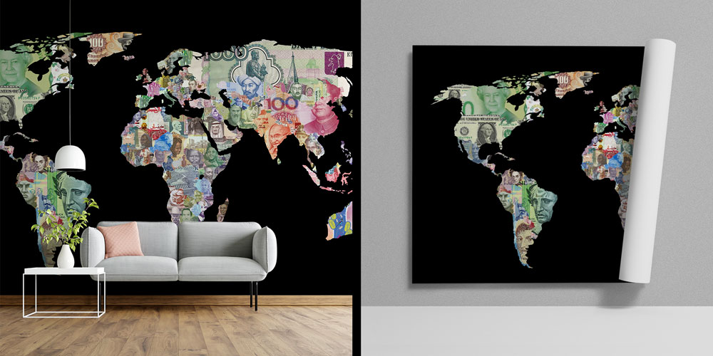 Dünya Haritası Banknot Tasarımlı Duvar Kağıdı 5348