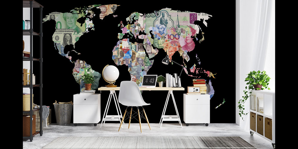 Dünya Haritası Banknot Tasarımlı Duvar Kağıdı 5348