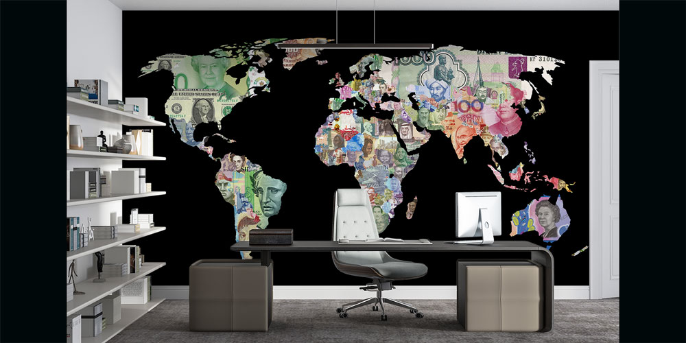 Dünya Haritası Banknot Tasarımlı Duvar Kağıdı 5348