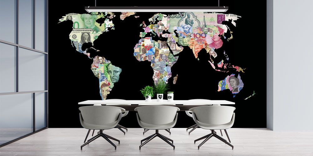 Dünya Haritası Banknot Tasarımlı Duvar Kağıdı 5348