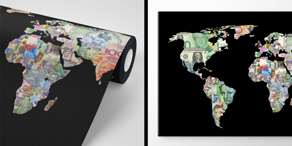 Dünya Haritası Banknot Tasarımlı Duvar Kağıdı 5348