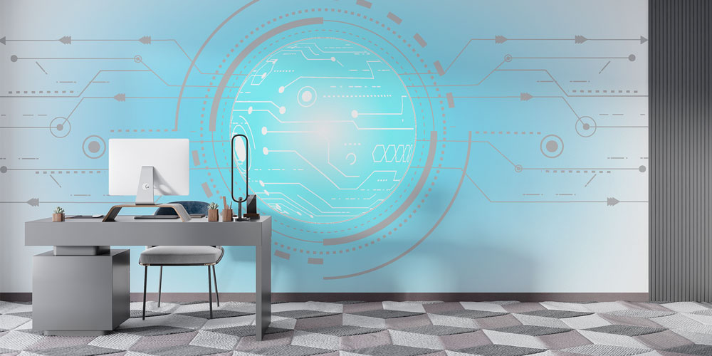 ofis-duvar-kagidi-5383-03 Teknoloji ve Dijital Ağ Tasarımlı Modern Ofis Duvar Kağıdı 5383