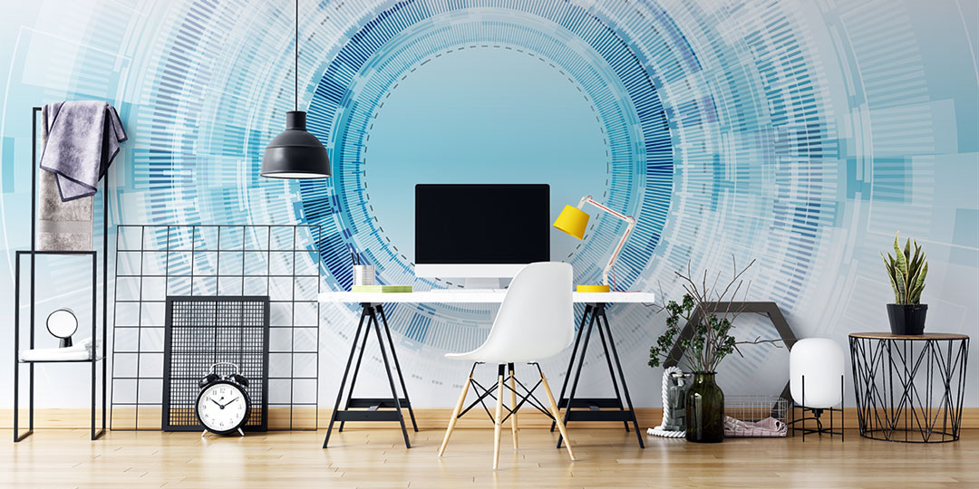 Teknoloji Odaklı Dijital Arayüz Tasarımlı Modern Ofis Duvar Kağıdı 5391