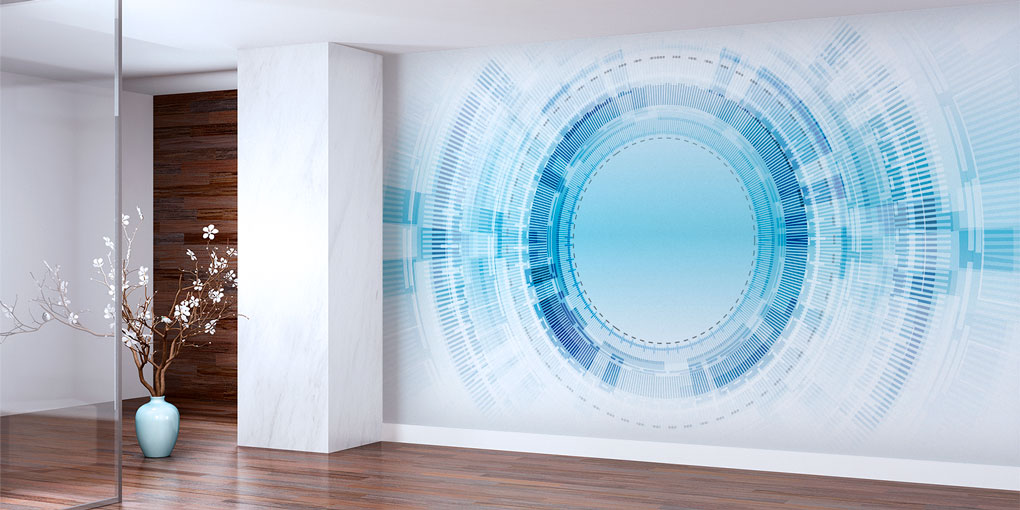 Teknoloji Odaklı Dijital Arayüz Tasarımlı Modern Ofis Duvar Kağıdı 5391