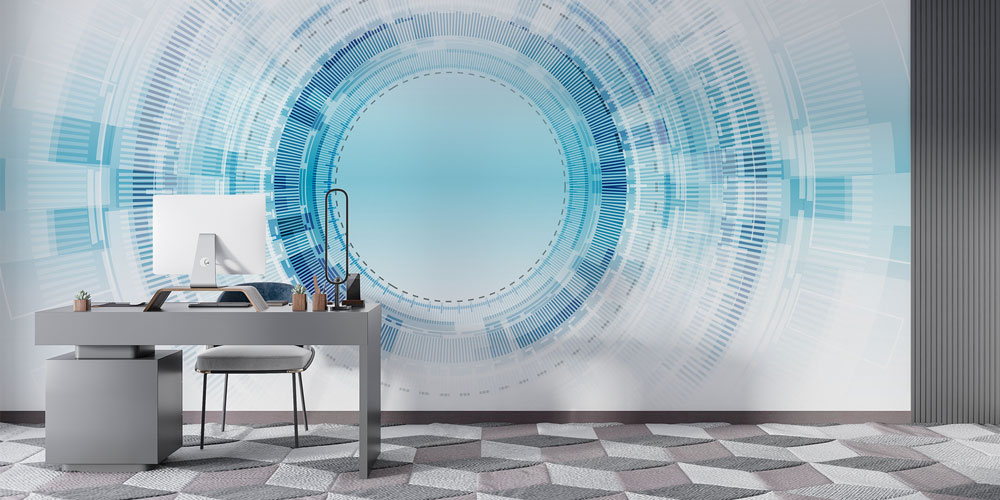 Teknoloji Odaklı Dijital Arayüz Tasarımlı Modern Ofis Duvar Kağıdı 5391