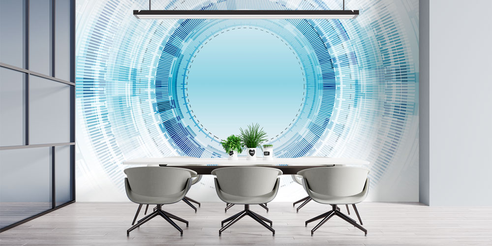 Teknoloji Odaklı Dijital Arayüz Tasarımlı Modern Ofis Duvar Kağıdı 5391