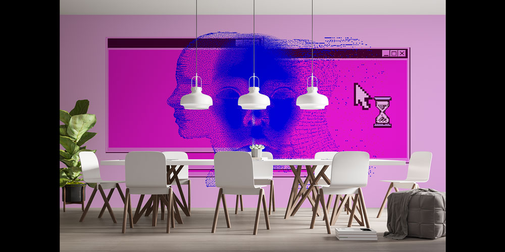 Soyut Dijital Yüz Kompozisyonlu Futuristik Duvar Kağıdı 5402