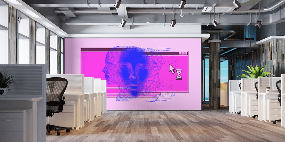 Soyut Dijital Yüz Kompozisyonlu Futuristik Duvar Kağıdı 5402