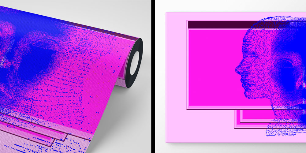 Soyut Dijital Yüz Kompozisyonlu Futuristik Duvar Kağıdı 5402