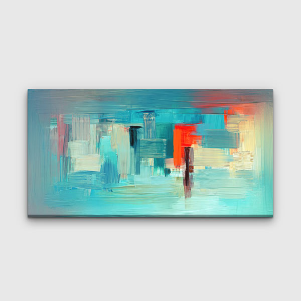 Turkuaz Zemin Modern Soyut Şehir Dokulu Kanvas Tablo 4141