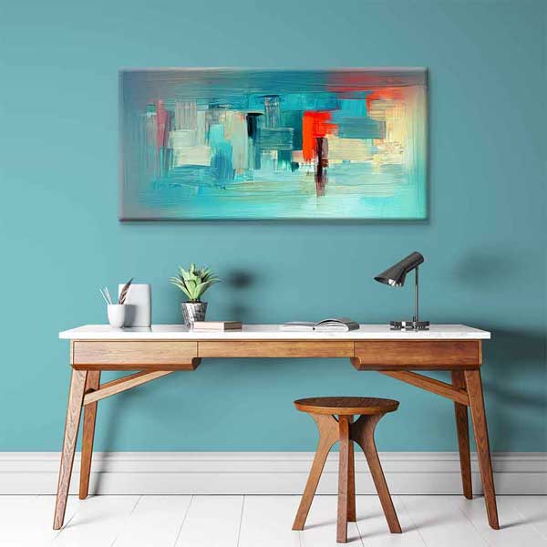 Turkuaz Zemin Modern Soyut Şehir Dokulu Kanvas Tablo 4141