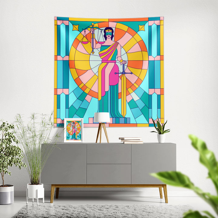 ofis-duvar-ortuleri-5307-00 Renkli Adalet İllüstrasyonlu Ofis Duvar Örtüsü 5307