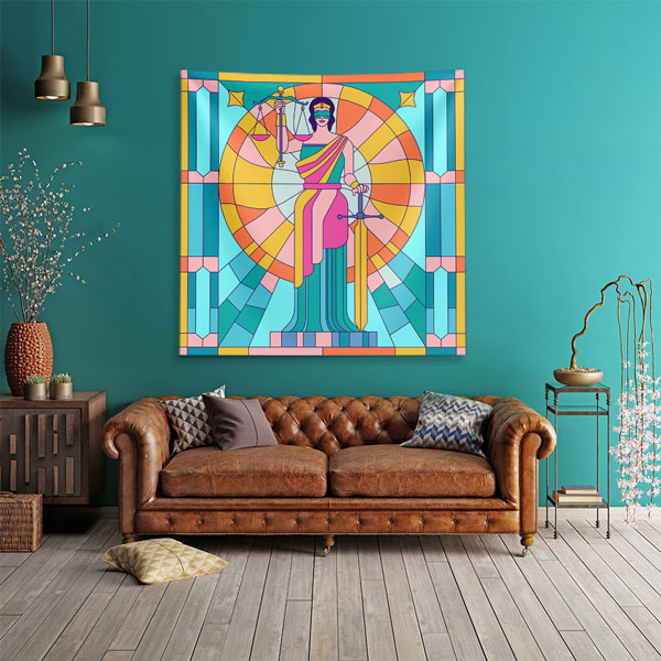 ofis-duvar-ortuleri-5307-01 Renkli Adalet İllüstrasyonlu Ofis Duvar Örtüsü 5307