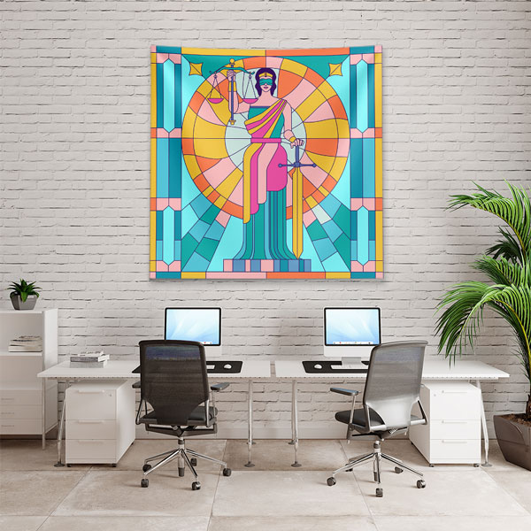 ofis-duvar-ortuleri-5307-02 Renkli Adalet İllüstrasyonlu Ofis Duvar Örtüsü 5307