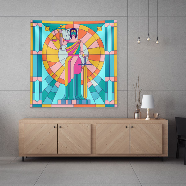 ofis-duvar-ortuleri-5307-03 Renkli Adalet İllüstrasyonlu Ofis Duvar Örtüsü 5307