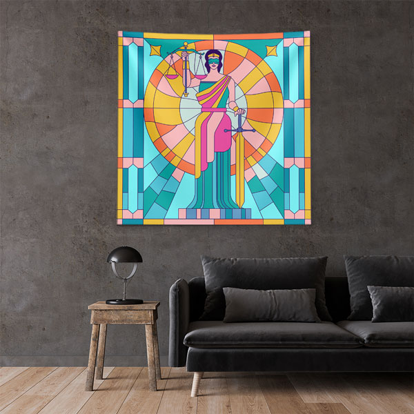 ofis-duvar-ortuleri-5307-04 Renkli Adalet İllüstrasyonlu Ofis Duvar Örtüsü 5307