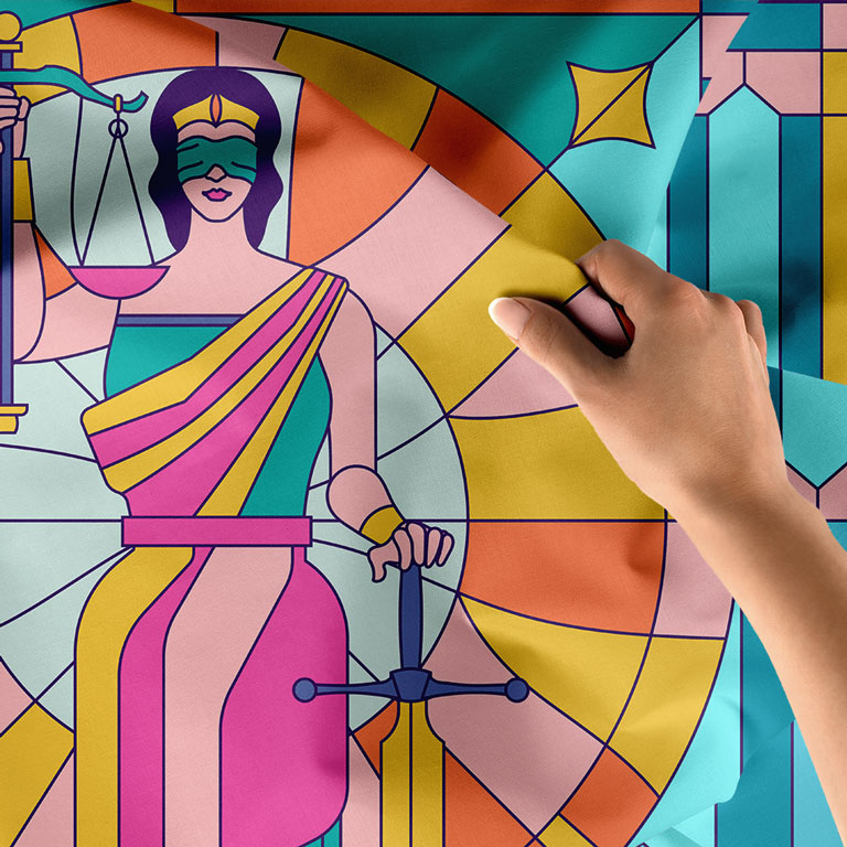 ofis-duvar-ortuleri-5307-05 Renkli Adalet İllüstrasyonlu Ofis Duvar Örtüsü 5307