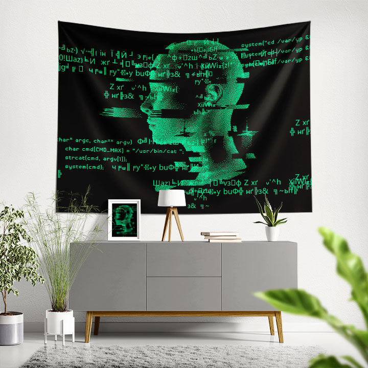 Yapay Zekâ ve Kod Temalı Dijital Sanat Duvar Örtüsü 5415