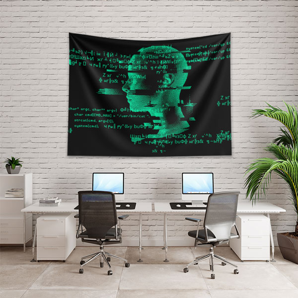ofis-duvar-sanat-5415-02 Yapay Zekâ ve Kod Temalı Dijital Sanat Duvar Örtüsü 5415