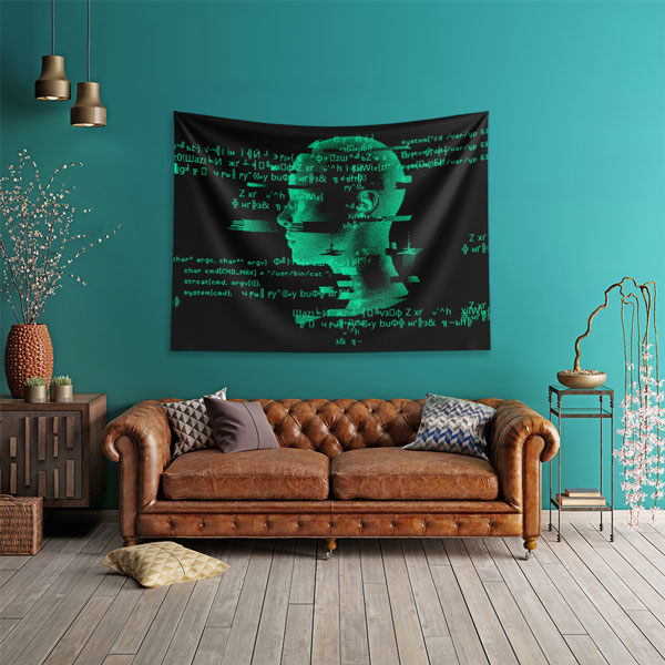 ofis-duvar-sanat-5415-04 Yapay Zekâ ve Kod Temalı Dijital Sanat Duvar Örtüsü 5415