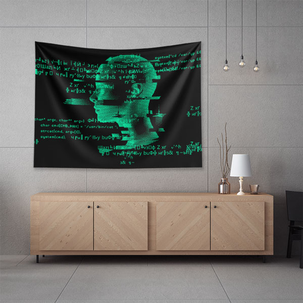 ofis-duvar-sanat-5415-06 Yapay Zekâ ve Kod Temalı Dijital Sanat Duvar Örtüsü 5415