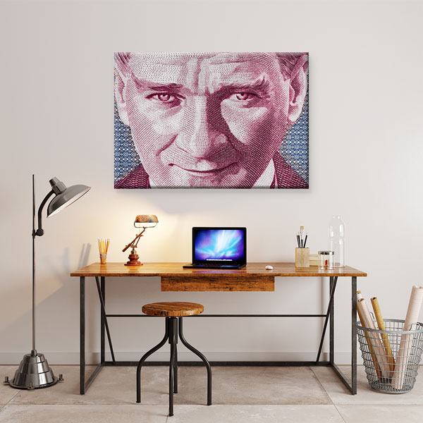 Atatürk Portreli Türk Lirası Detaylı Kanvas Duvar Tablosu – 5326