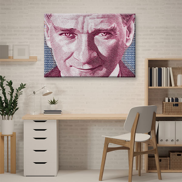 Atatürk Portreli Türk Lirası Detaylı Kanvas Duvar Tablosu – 5326