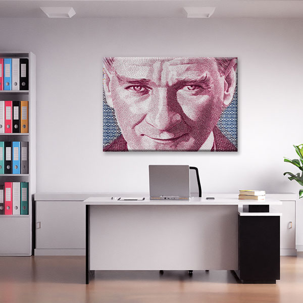 Atatürk Portreli Türk Lirası Detaylı Kanvas Duvar Tablosu – 5326