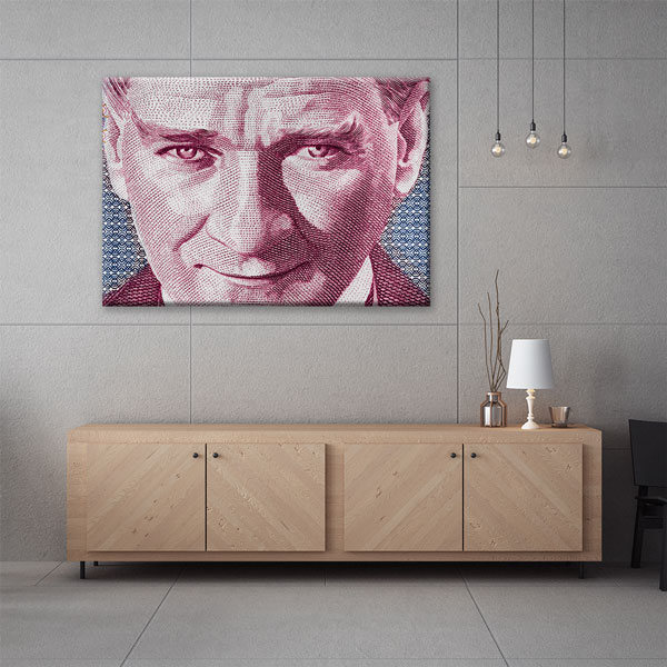 Atatürk Portreli Türk Lirası Detaylı Kanvas Duvar Tablosu – 5326
