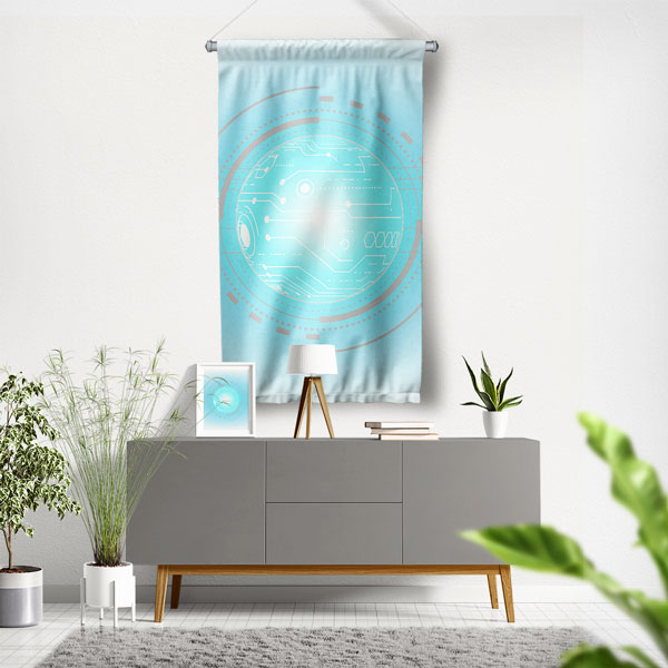 Fütüristik Dijital Arayüz Tasarımlı Duvar Flaması 5429