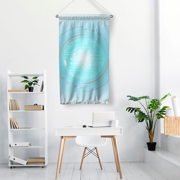 Fütüristik Dijital Arayüz Tasarımlı Duvar Flaması 5429