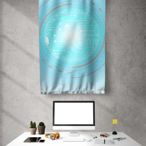 Fütüristik Dijital Arayüz Tasarımlı Duvar Flaması 5429