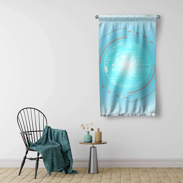 Fütüristik Dijital Arayüz Tasarımlı Duvar Flaması 5429