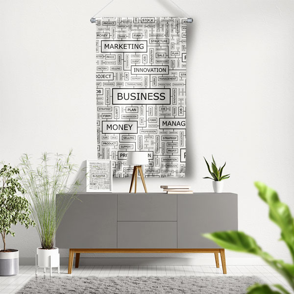 Business ve Marketing Yazılı Tasarımlı Duvar Flaması Kumaş Baskı 5362