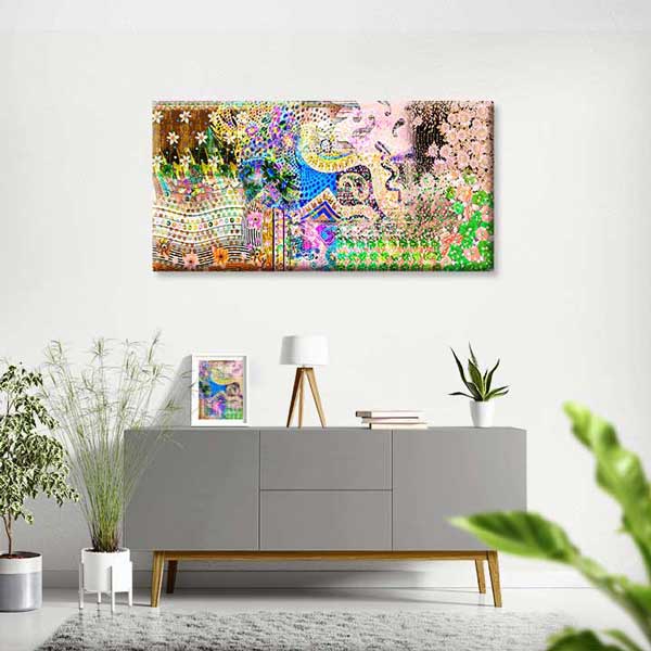 Soyut Desen ve Floral Detaylı Sanatsal Kanvas Tablo 4234